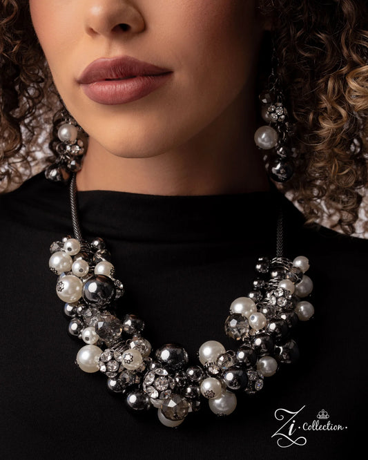 Mischievous - Black Gunmetal White Pearl Zi Necklace 2025 Zi Collection Paparazzi