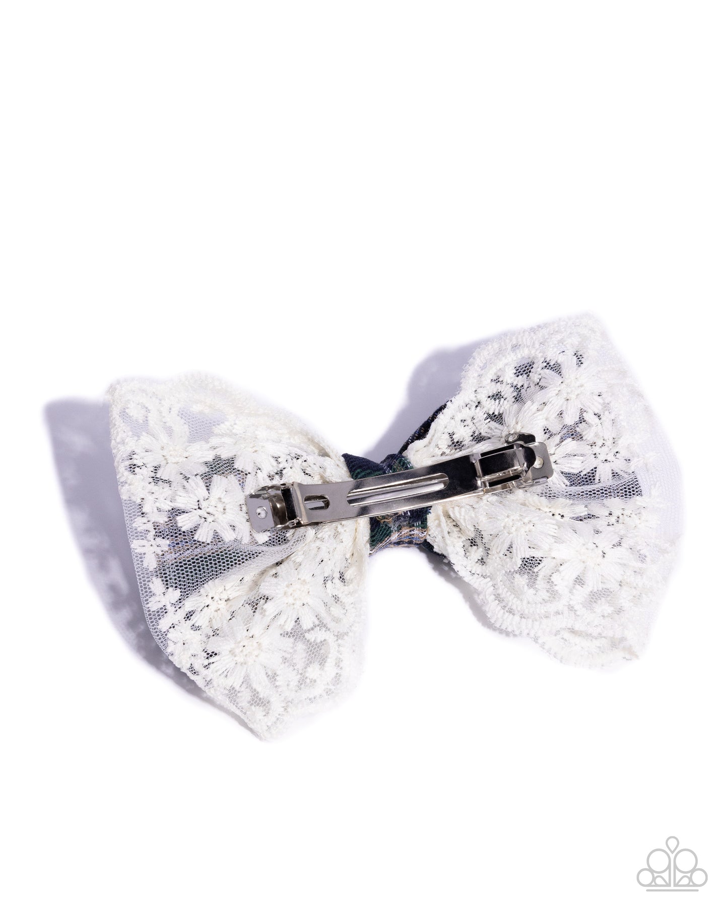 Ready to BOW? - Blue, Green Plaid & White Lace Ribbon Hair Bow Clip Paparazzi H0215