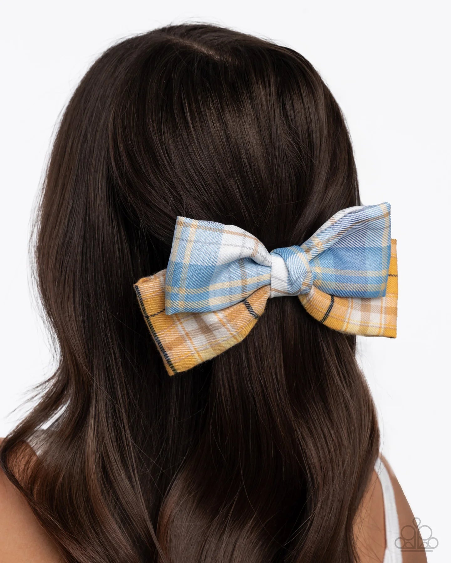 Paparazzi Let It BOW - Blue and Yellow Plaid Hair Clip H0244