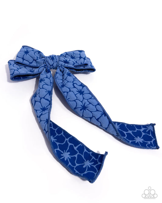 Paparazzi Good to BOW - Blue Floral Fabric Bow Hair Bow Clip Accessory H0269