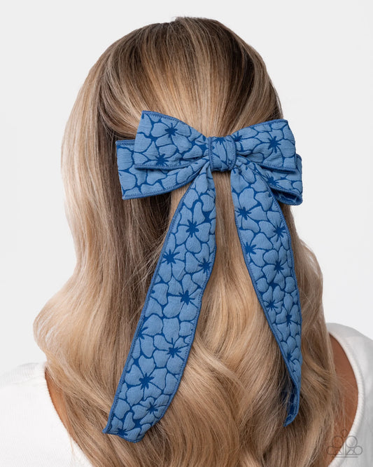 Paparazzi Good to BOW - Blue Floral Fabric Bow Hair Bow Clip Accessory H0269