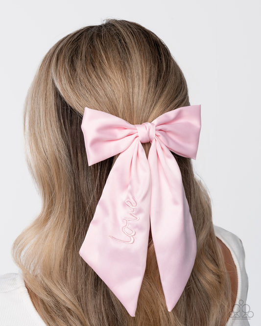 Ready, Set, BOW! - Pink - Soft Baby Pink Hair Bow Stitched With The Word Love Paparazzi