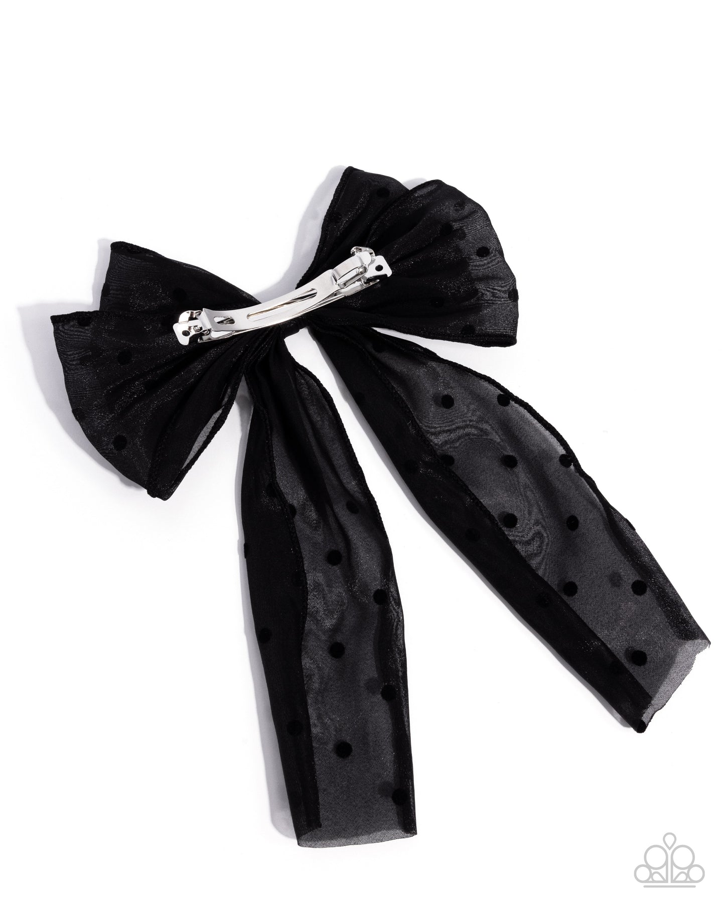 Here We BOW Again - Black Polka Dotted Fabric Hair Bow Paparazzi H0195