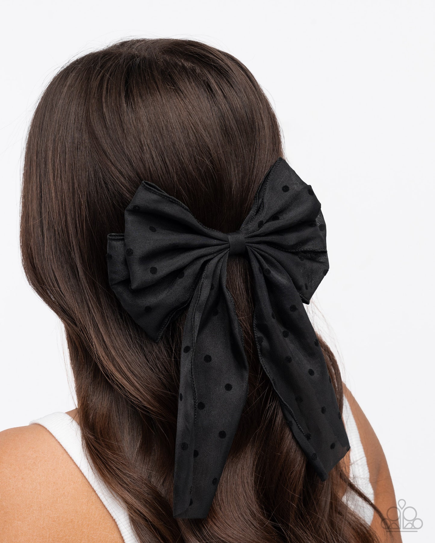 Here We BOW Again - Black Polka Dotted Fabric Hair Bow Paparazzi H0195