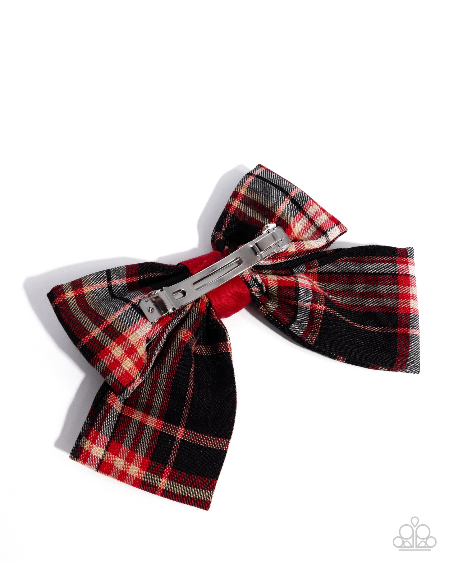 Front BOW Seat - Red, Black Plaid Bow Hair Clip Paparazzi H0212