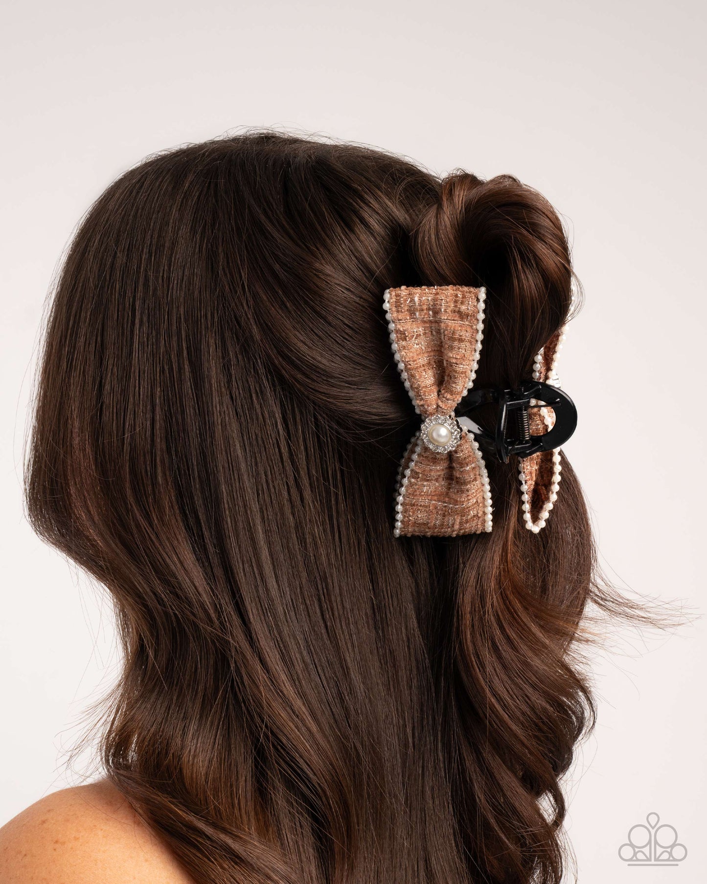 Paparazzi Let Me BOW - Brown Plaid Ribbon Embellished Bow Hair Claw Clip H0252