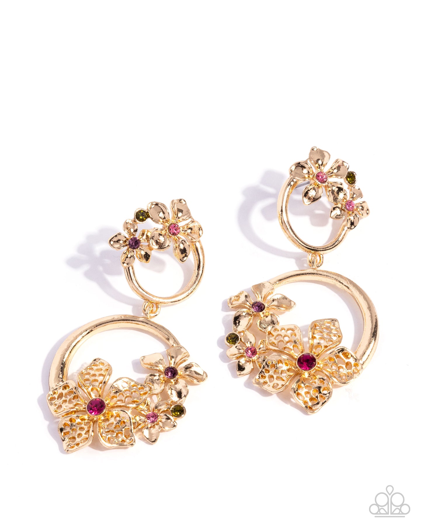 Paparazzi Fairy Freedom - Multi Rose Rhinestone & Gold Flower Earring E3204