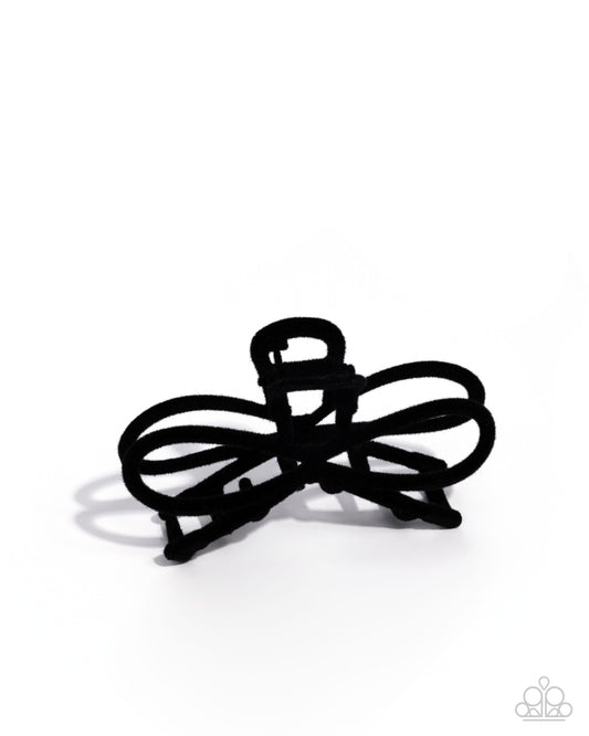 Merry BOW Round - Black Velvet Bow Style Hair Claw Clip Paparazzi
