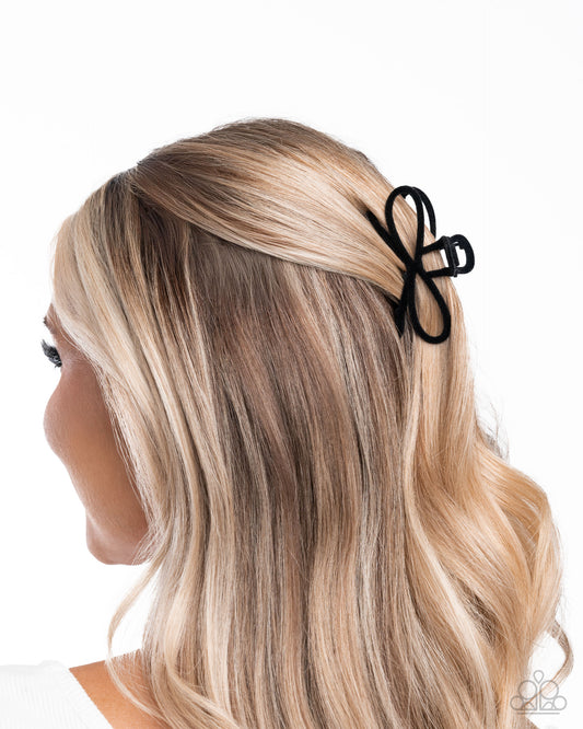 Merry BOW Round - Black Velvet Bow Style Hair Claw Clip Paparazzi