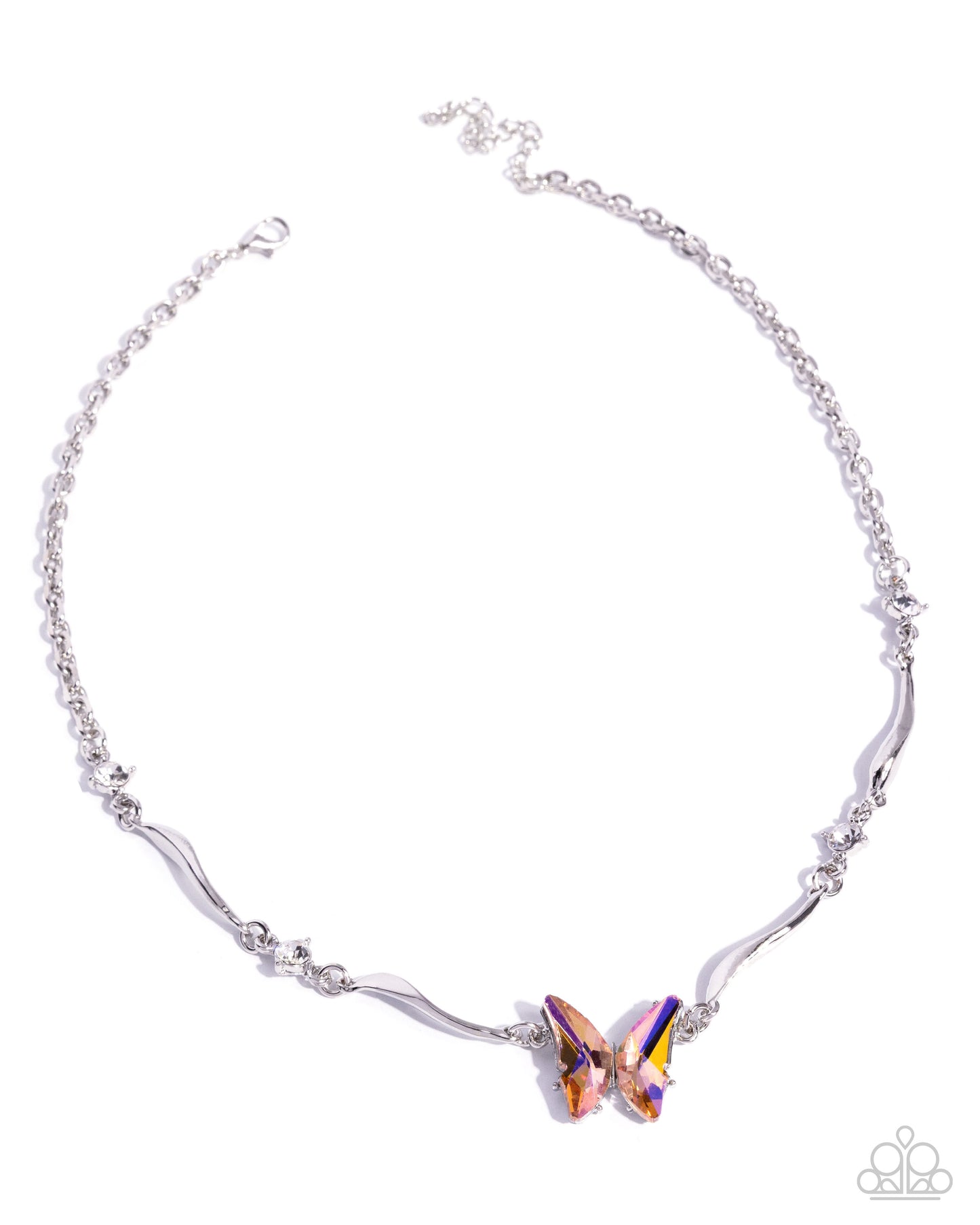 Paparazzi Gliding Glitz - Orange UV Butterfly & Silver Necklace N3769