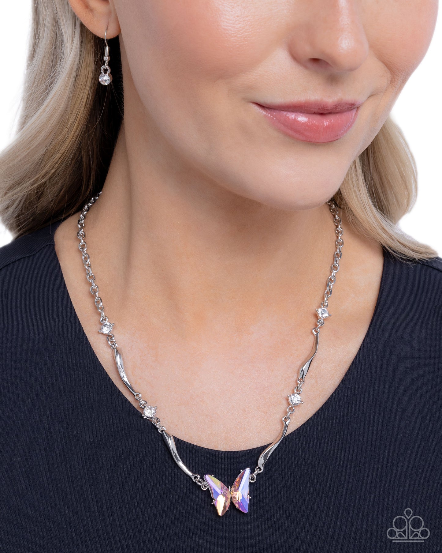 Paparazzi Gliding Glitz - Orange UV Butterfly & Silver Necklace N3769
