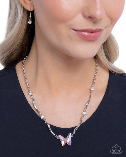 Paparazzi Gliding Glitz - Orange UV Butterfly & Silver Necklace N3769