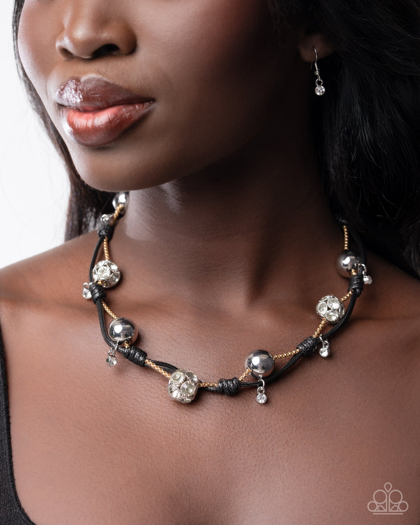 Ornamental Operation - Multi Black Cording, White Rhinestone Fitting & Gold Box Chain Layered Necklace Paparazzi 2025 Convention Exclusive N3522