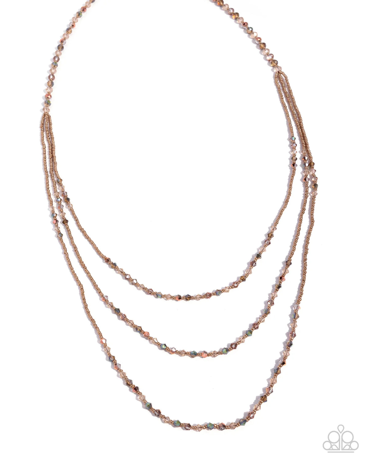 Paparazzi Calling Chic - Brown, Peach, Light Topaz, Antiqued Bead & Gold Seed Bead Long Layered Necklace N4091