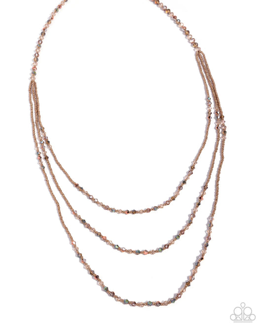 Paparazzi Calling Chic - Brown, Peach, Light Topaz, Antiqued Bead & Gold Seed Bead Long Layered Necklace N4091