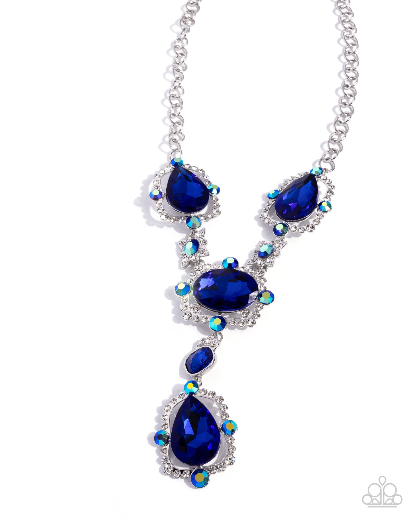 Paparazzi Fancy Formula - Blue Sapphire Iridescent Gem & White Rhinestone Y Necklace Life Of The Party February 2026 N3904