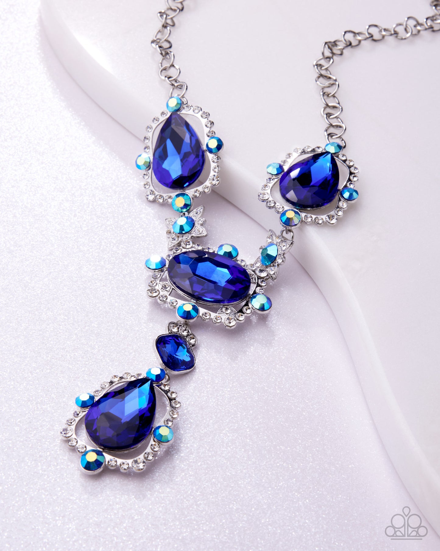 Paparazzi Fancy Formula - Blue Sapphire Iridescent Gem & White Rhinestone Y Necklace Life Of The Party February 2026 N3904