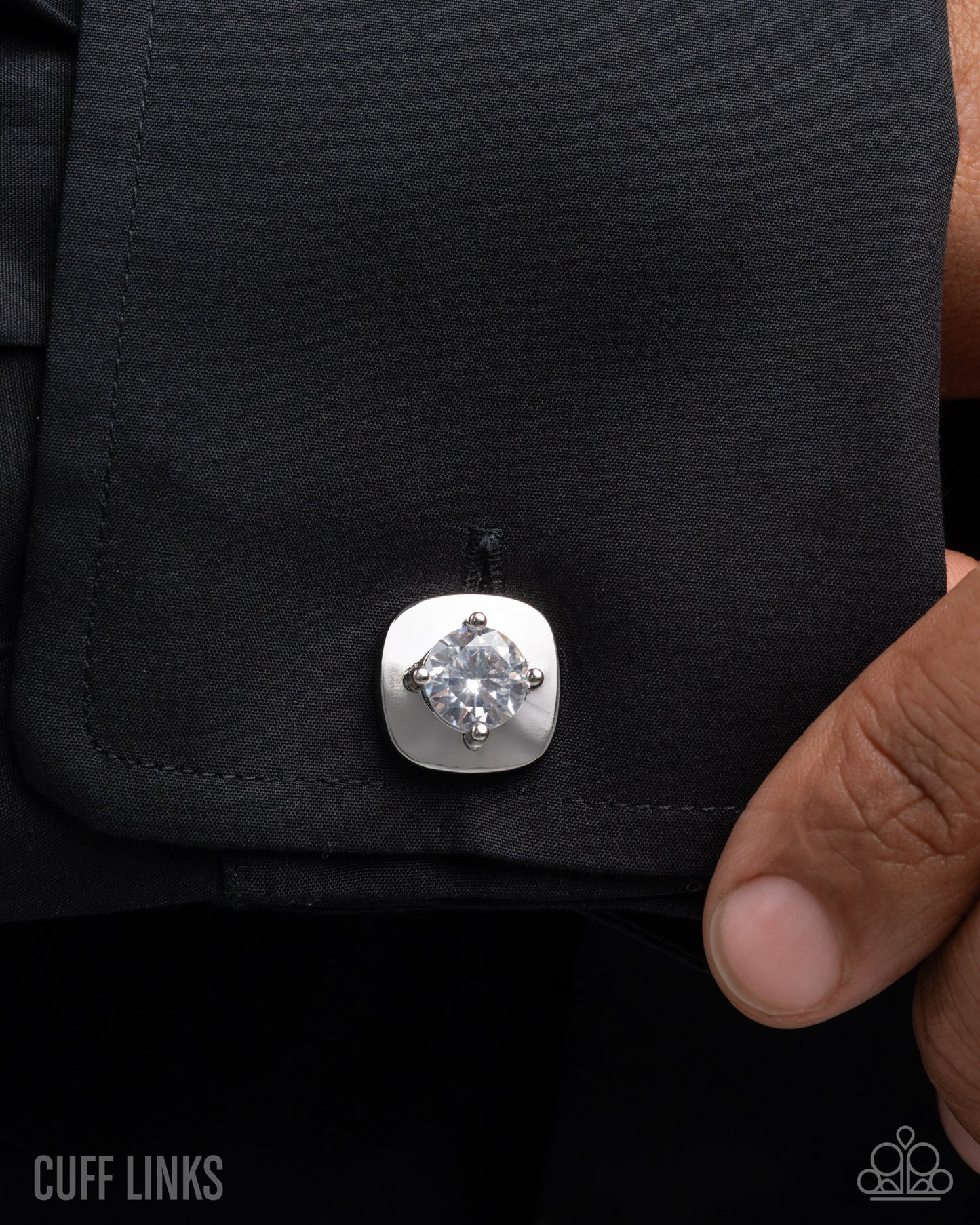 Emboldened Elegance - White Gem Silver French Cuff Link Paparazzi CL015