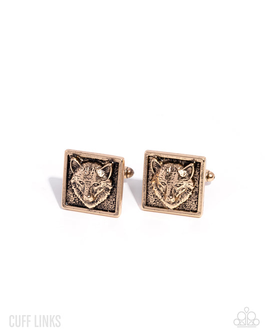 Alpha of the Pack - Gold Wolf Head French Cuff Link Paparazzi