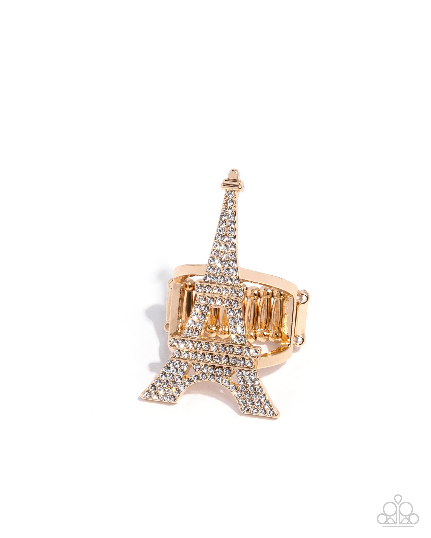 Paparazzi Eiffel Tower Ease - Gold & White Rhinestone French Style Ring R1285