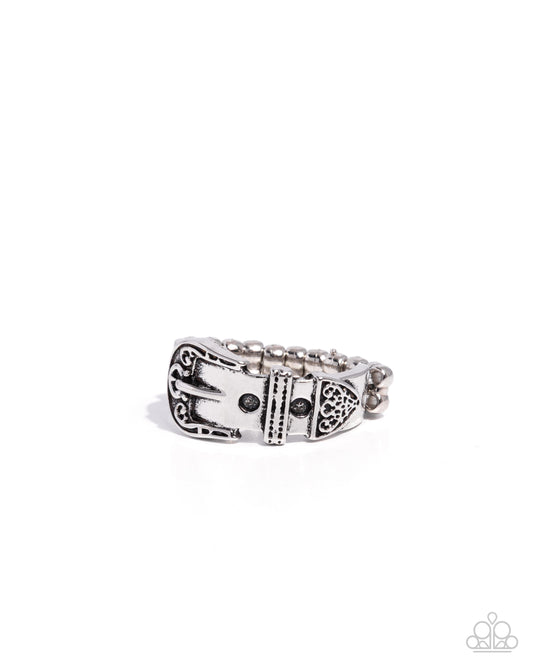 Buckle Bravado - Silver Buckle Style Ring Santa Paparazzi R1179