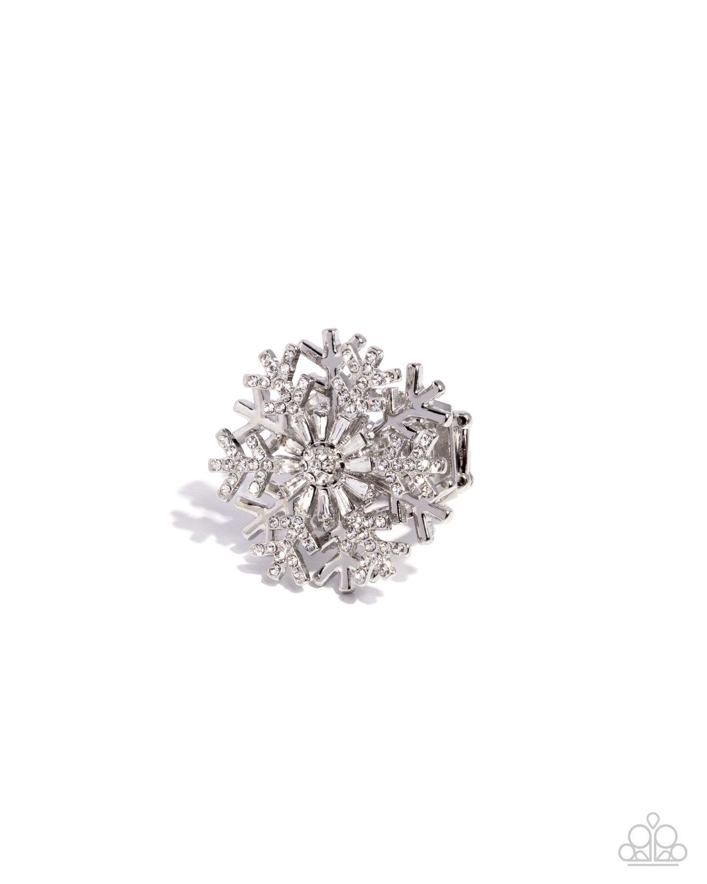 Paparazzi Snowflake Sensation - White Rhinestone Silver Snowflake Ring R1286
