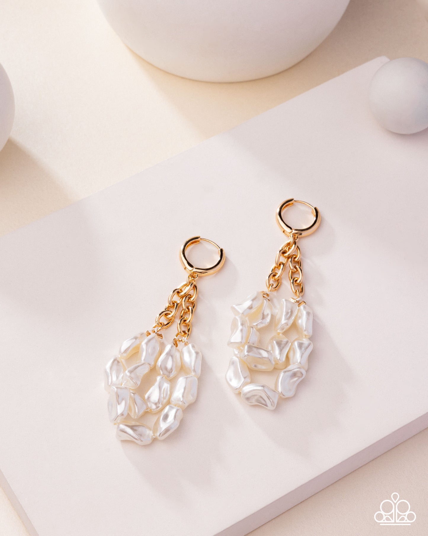 Sunset State of Mind - Gold 3/4 Inch Hoop White Baroque Pearl Earring Paparazzi 2025 Convention Exclusive E3006