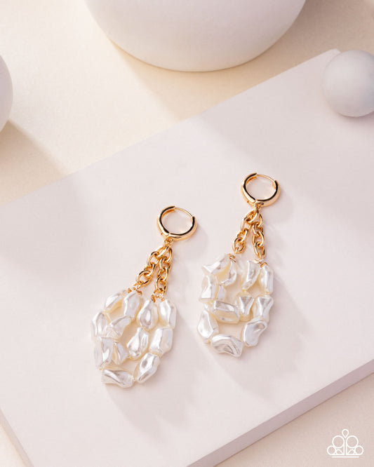 Sunset State of Mind - Gold 3/4 Inch Hoop White Baroque Pearl Earring Paparazzi 2025 Convention Exclusive E3006