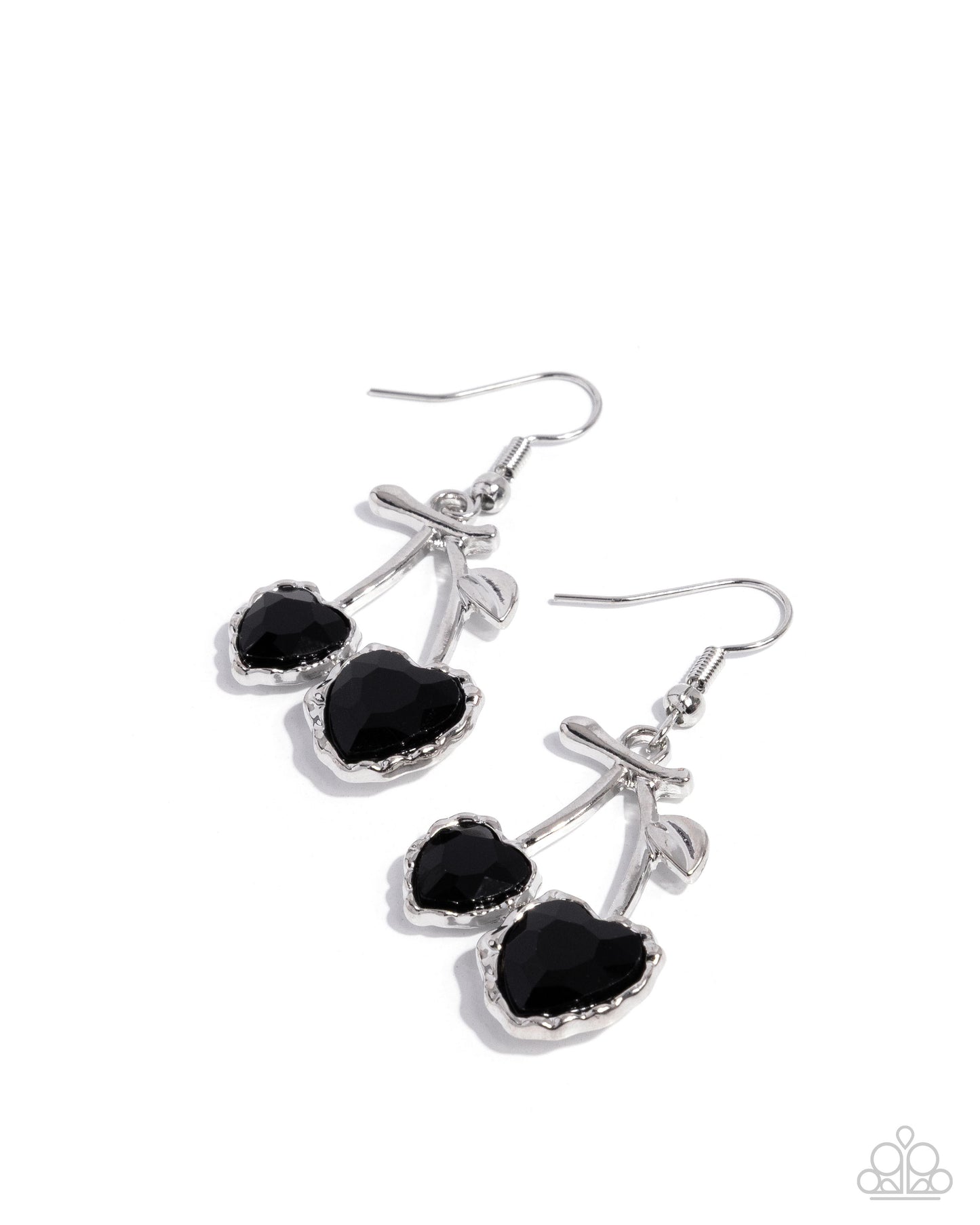 Paparazzi Courting Cherries - Black Heart Shaped Gem Cherry Look Earring E3234