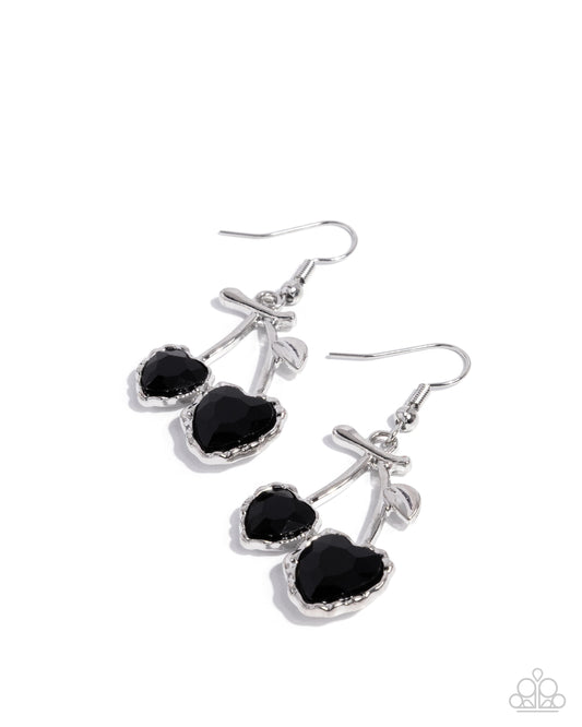 Paparazzi Courting Cherries - Black Heart Shaped Gem Cherry Look Earring E3234