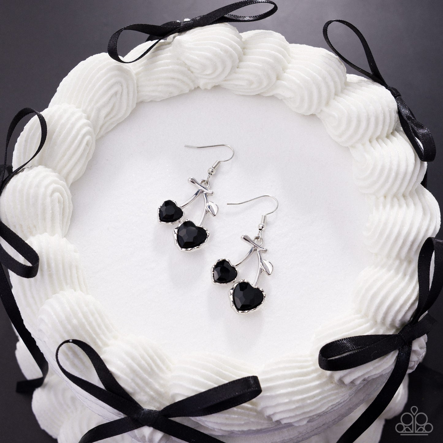 Paparazzi Courting Cherries - Black Heart Shaped Gem Cherry Look Earring E3234