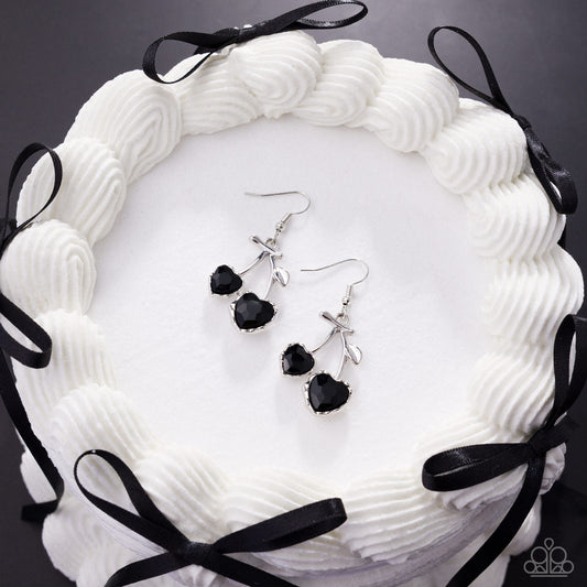 Paparazzi Courting Cherries - Black Heart Shaped Gem Cherry Look Earring E3234