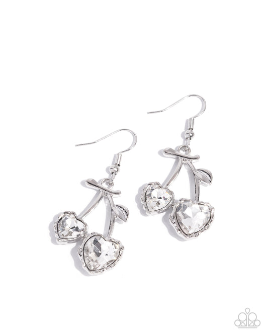 Paparazzi Courting Cherries - White Heart Gem Cherry Earring E2787