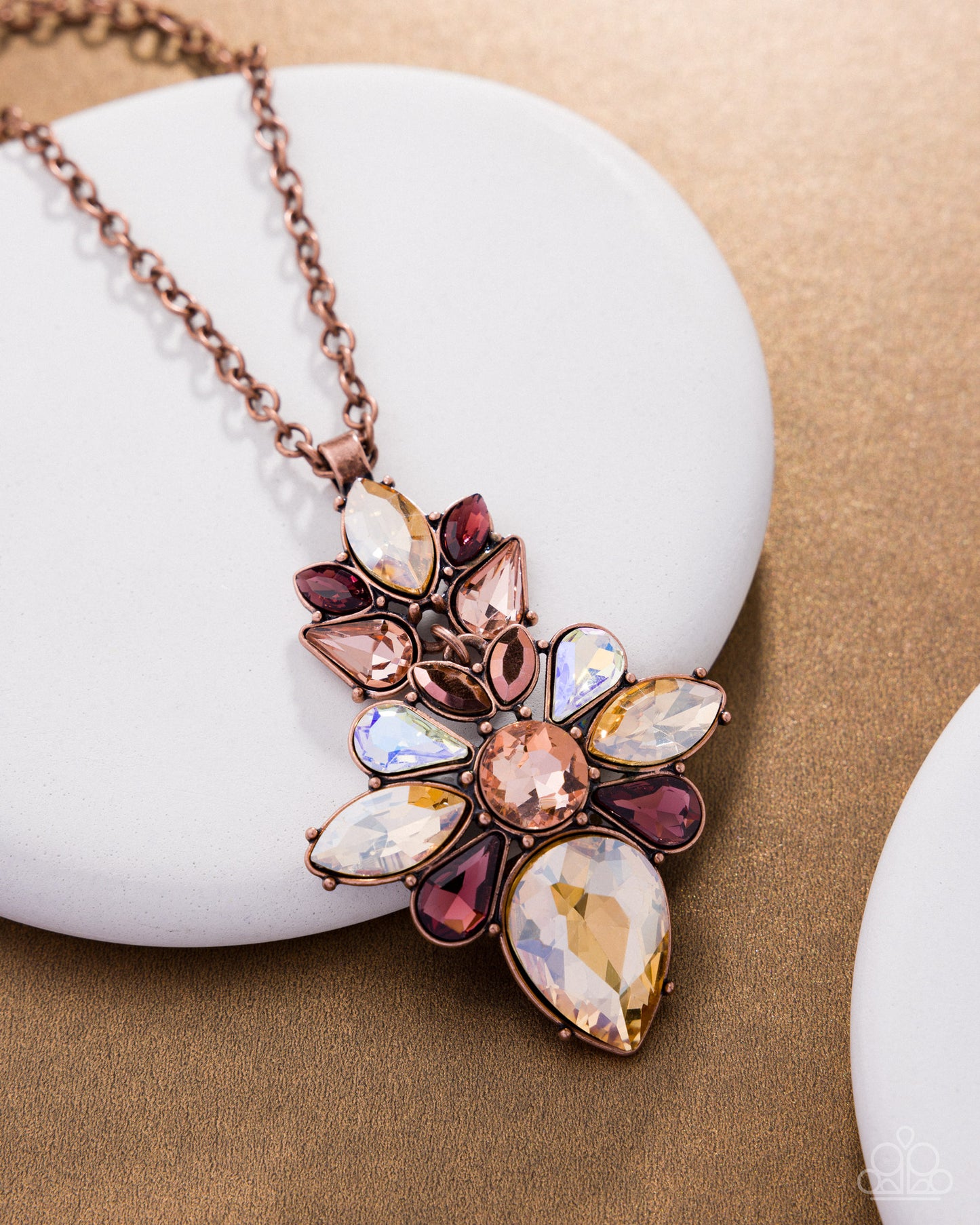 Paparazzi Elite Etiquette - Copper, Peach, Topaz, Iridescent & Aurum Gem Antiqued Copper Necklace N3825