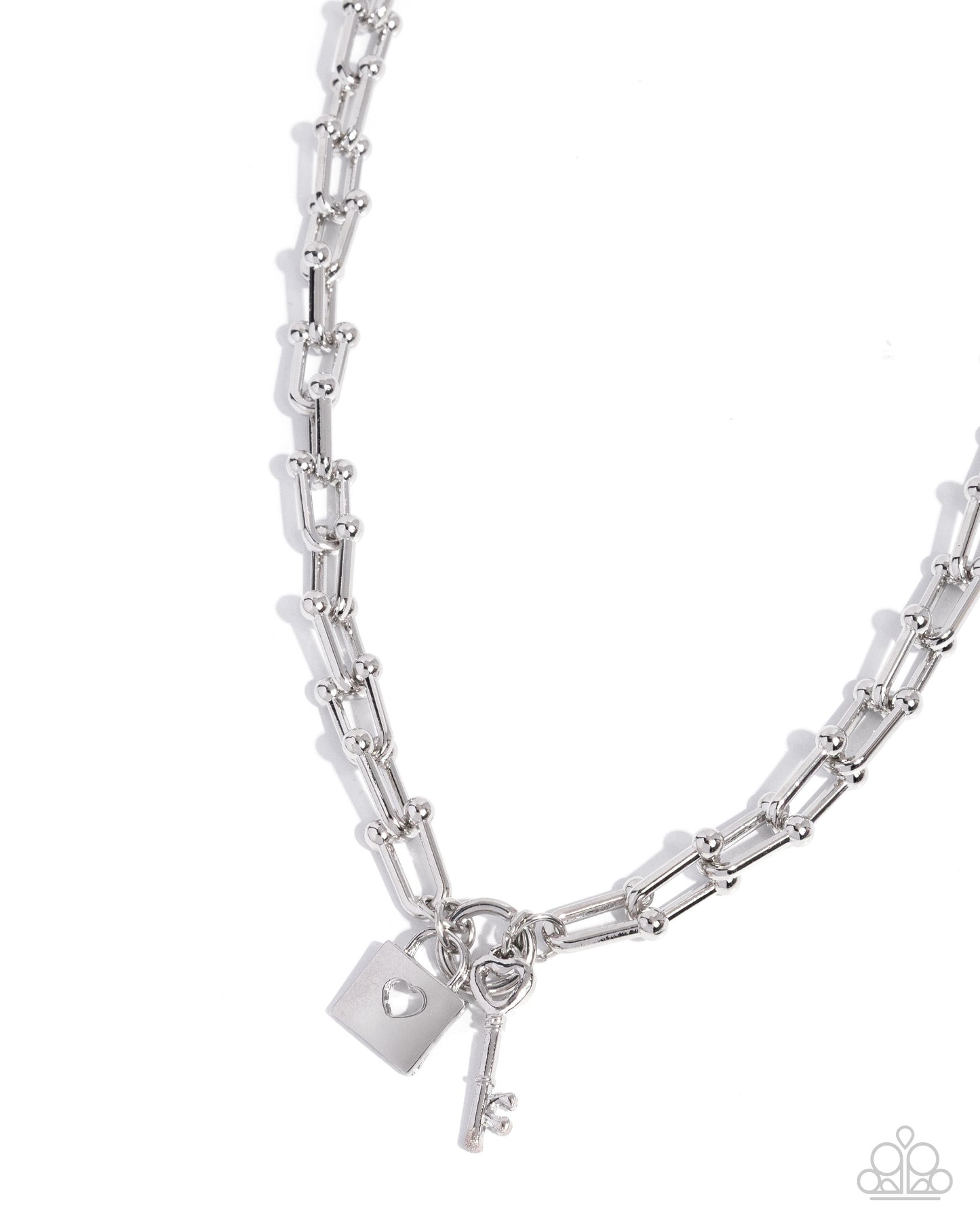 Paparazzi Pep LOCK - Silver Ball Tipped Bar Chain, Lock & Key Necklace N3801