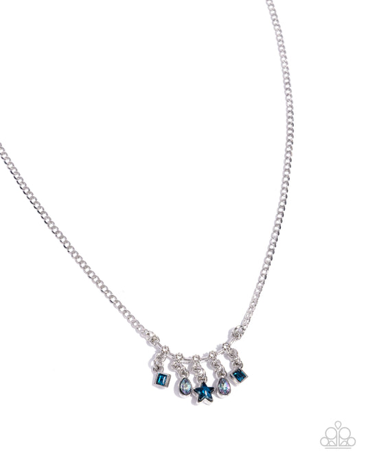 Paparazzi Shape Symphony - Blue, Iridescent Light Blue Gem & Blue Star Charm Style Necklace
