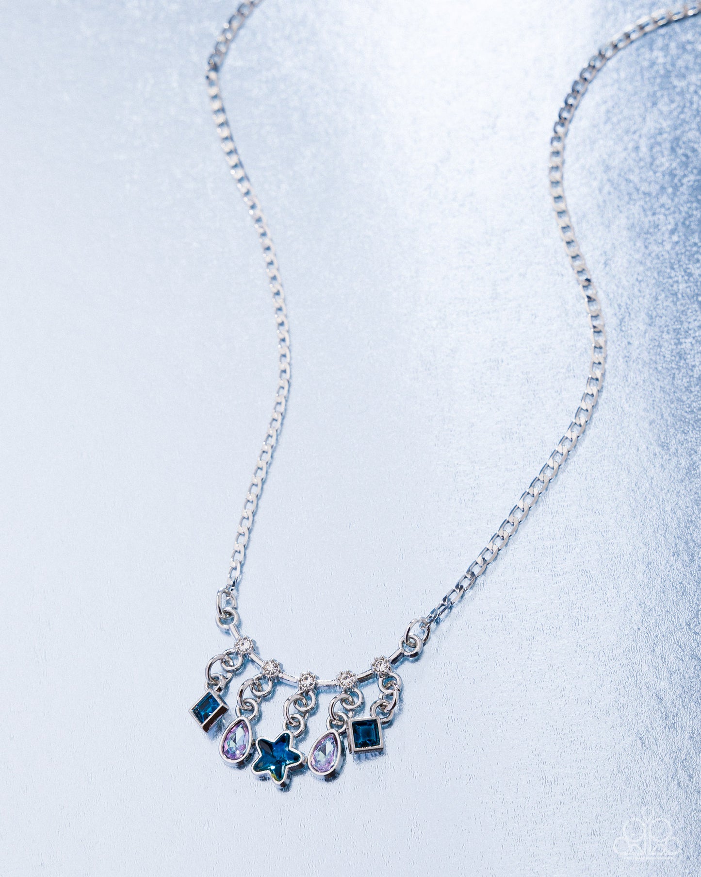 Paparazzi Shape Symphony - Blue, Iridescent Light Blue Gem & Blue Star Charm Style Necklace N3829