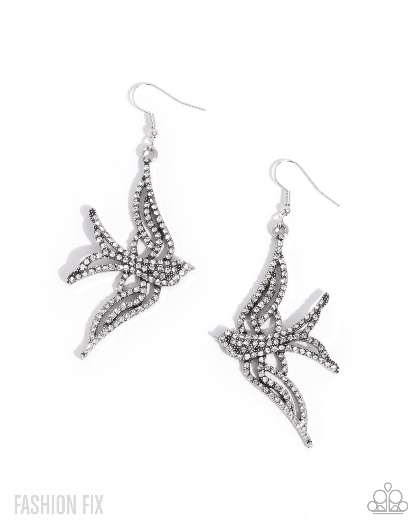 Show Me The World - White Rhinestone Silver Sparrow Earring Sunset Sightings Fashion Fix August 2025 Paparazzi E3100