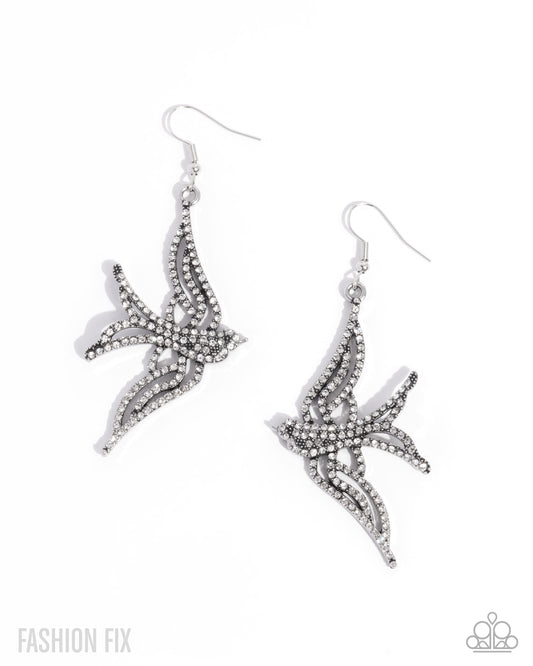 Show Me The World - White Rhinestone Silver Sparrow Earring Sunset Sightings Fashion Fix August 2025 Paparazzi E3100