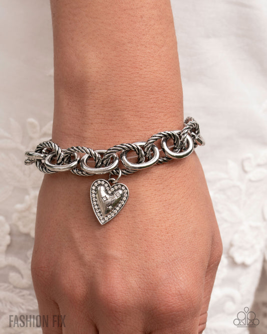 Dreaming Definition - White Rhinestone Silver Heart Chain Bracelet Sunset Sightings Fashion Fix August 2025 Paparazzi B2403