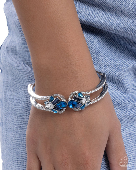 Paparazzi Cosmopolitan Catwalk - Blue, Blue UV Shimmer Gem & White Rhinestone Silver Hinge Bracelet B2568