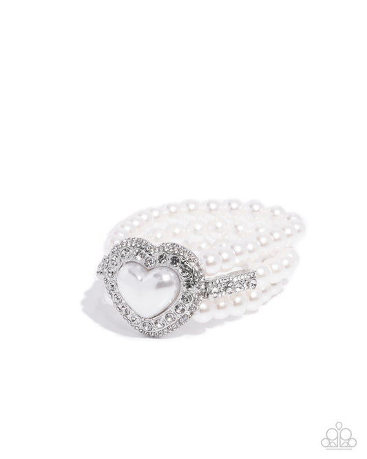 Paparazzi Lifelong Love Letter - White Pearl & Rhinestone Stretch Bracelet