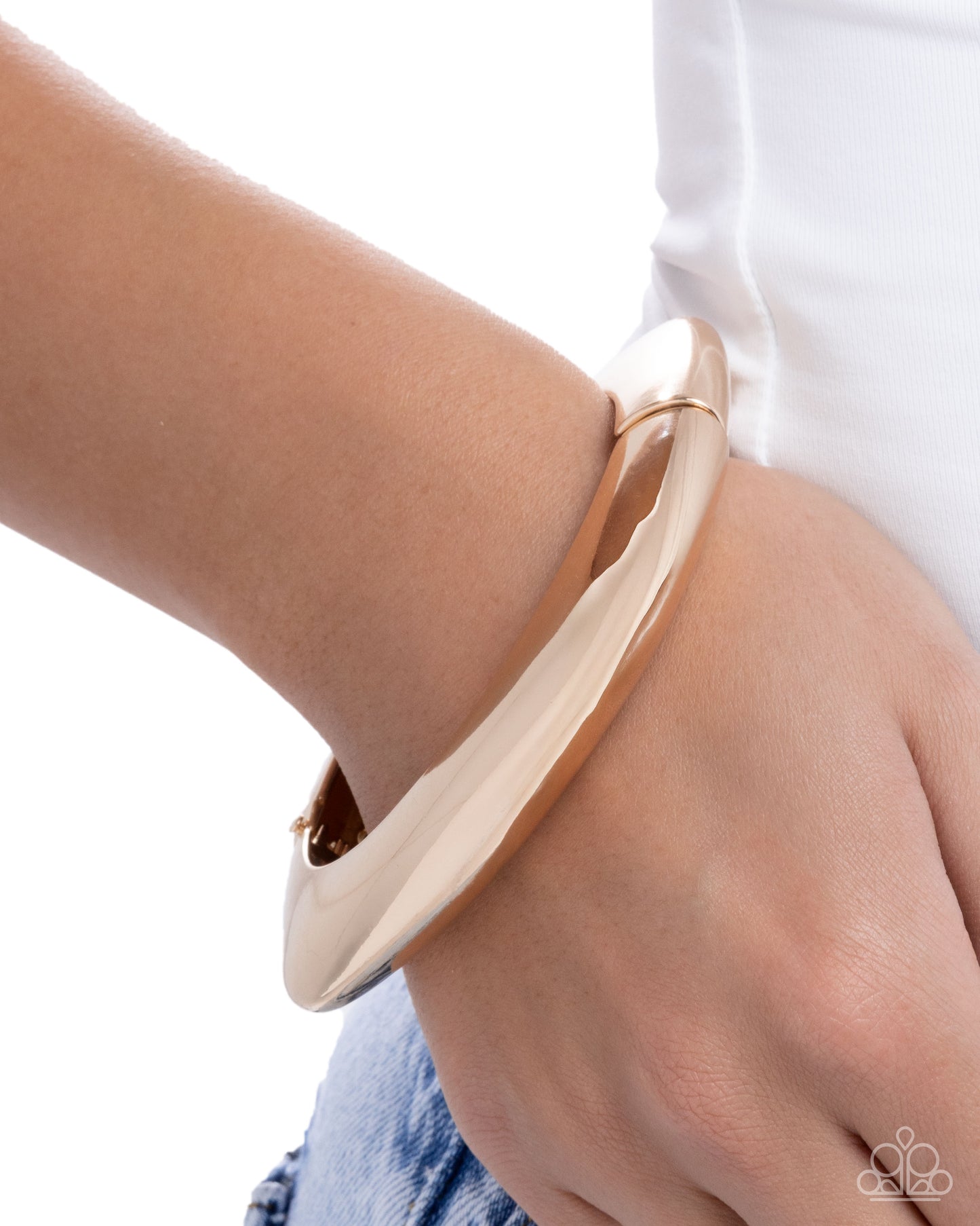 Rounded Reflection - Gold High Sheen Hinge Style Bracelet Paparazzi