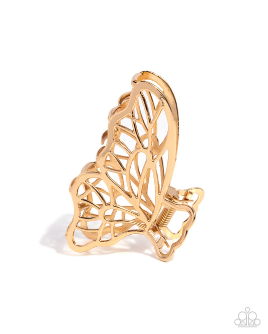 Gliding Grace - Gold Butterfly Hair Claw Clip Paparazzi H0205