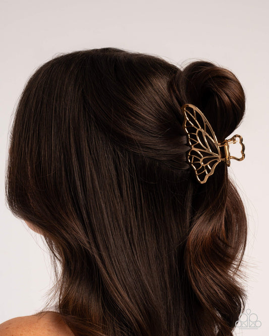 Gliding Grace - Gold Butterfly Hair Claw Clip Paparazzi H0205