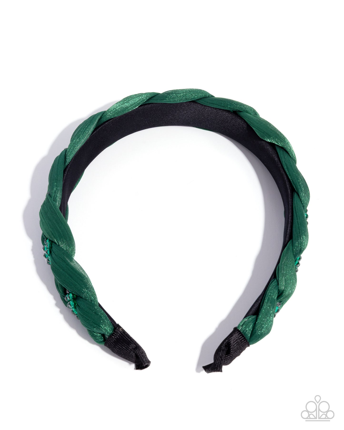 Beaded Boarding School - Green Emerald Beaded Braided Ribbon Headband Paparazzi H0233