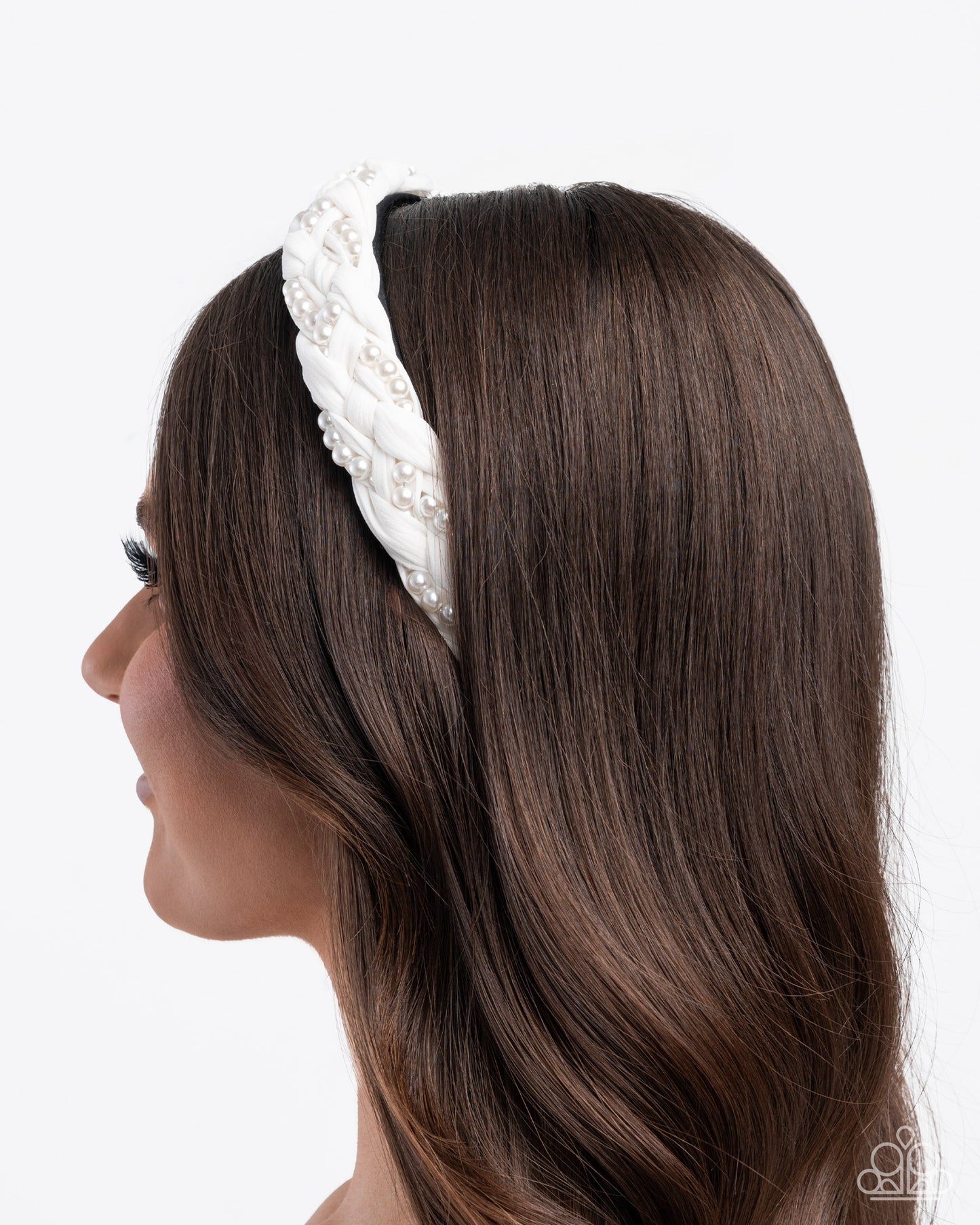Paparazzi Elevated Effort - White Pearl & White Ribbon Headband Hair Accessory H0245
