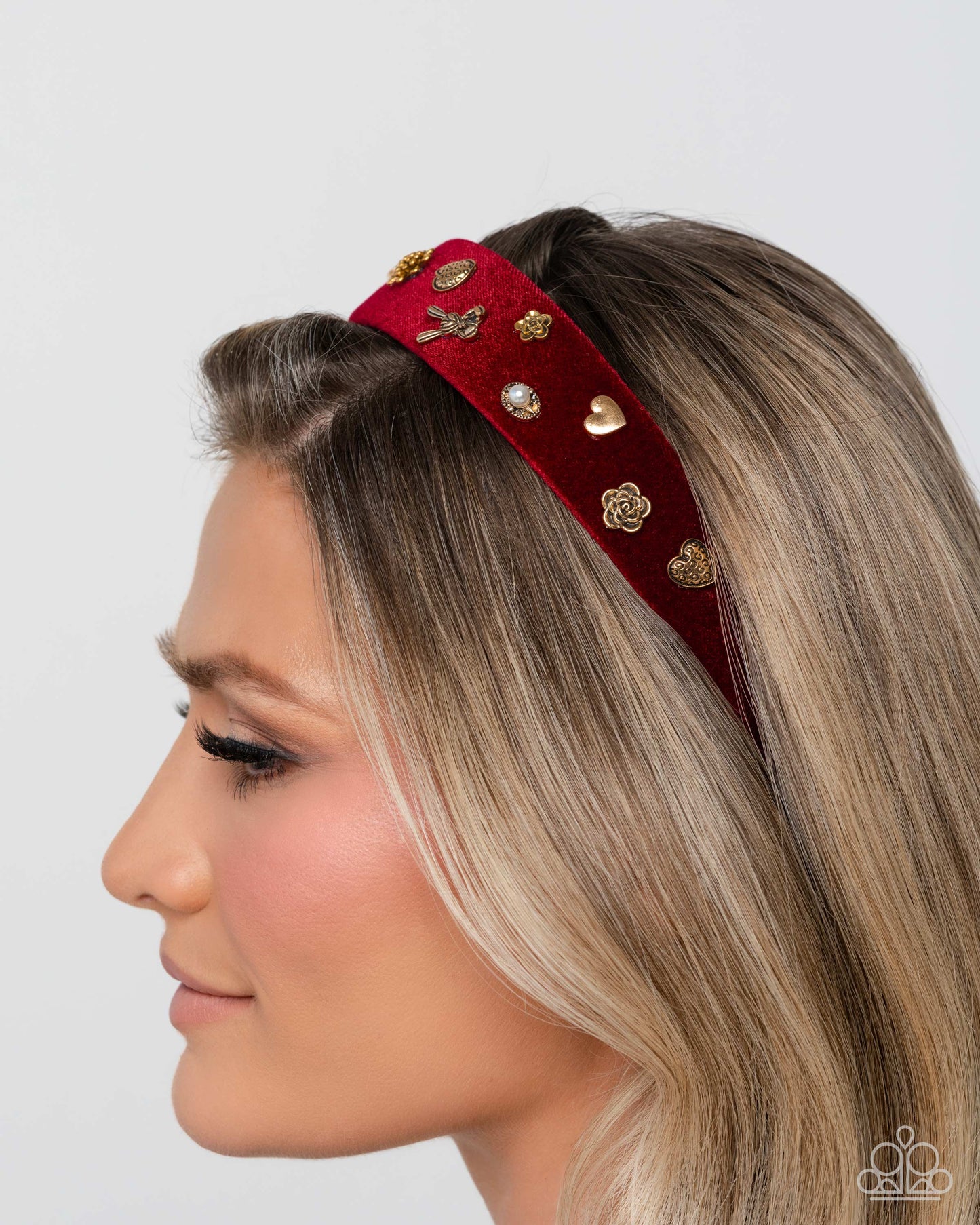 Paparazzi Charming Convocation - Red - Deep Red, Gold Charm Headband H0251