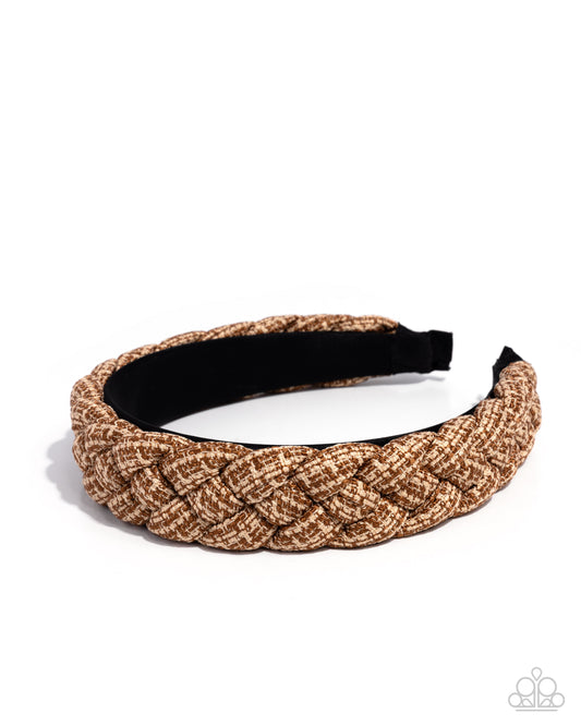 Braided Bombshell - Brown & White Tweed Braided Headband Paparazzi H0234