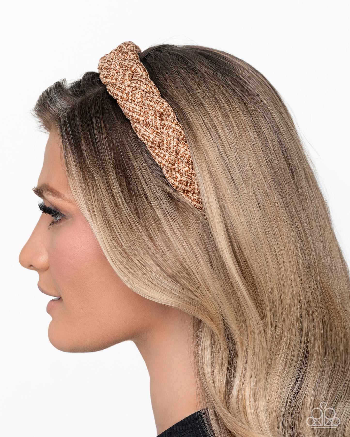 Braided Bombshell - Brown & White Tweed Braided Headband Paparazzi H0234